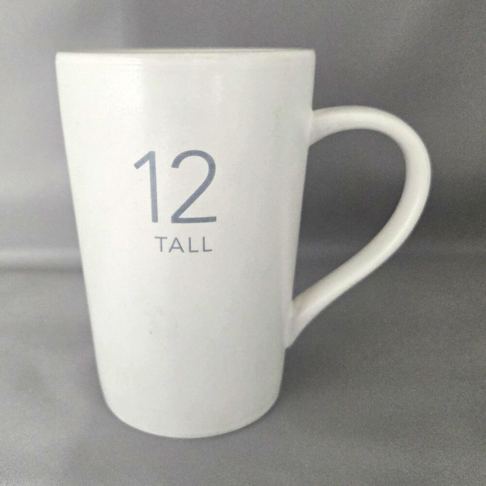 Starbucks Coffee & Tea Advertising Mug "12 TALL" White/Gray Print 2011